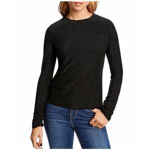 LINI XS Anna Top Shimmer Ruch Long Sleeve Crewneck Black New